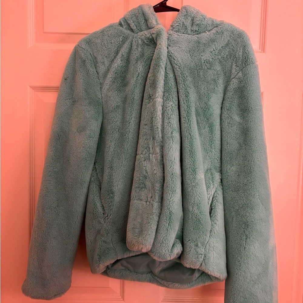 Fashion Nova Light Green Faux Fur Coat